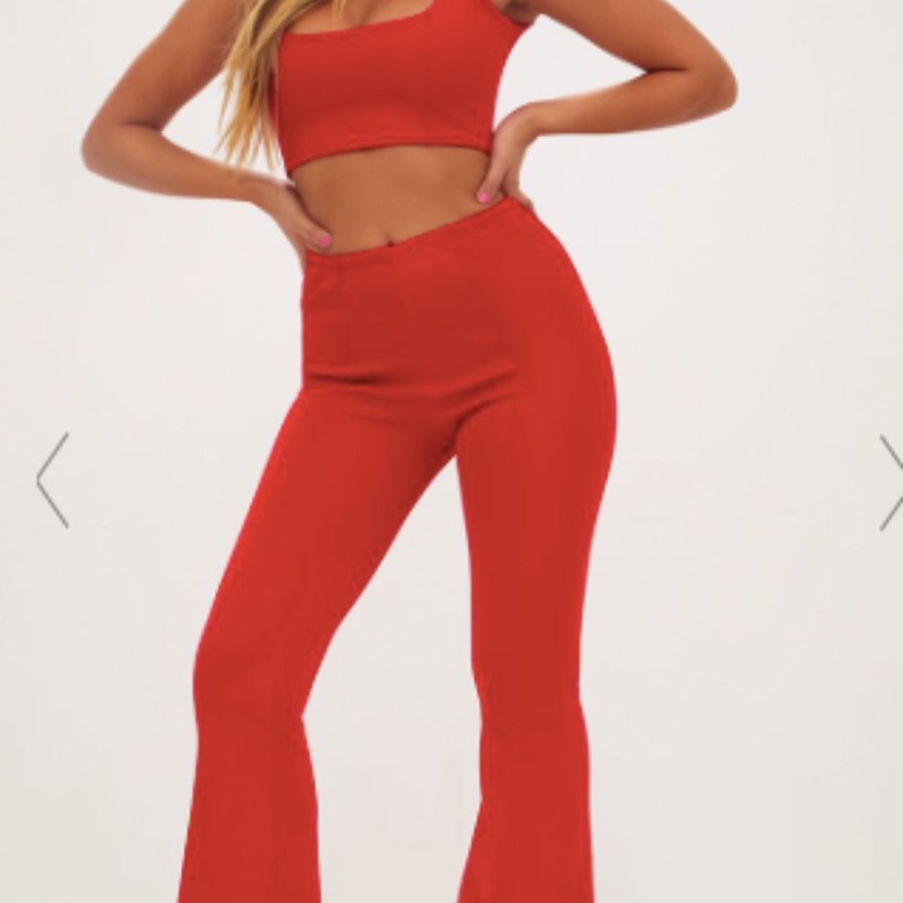 Two Piece Crop Top Red Flare Set